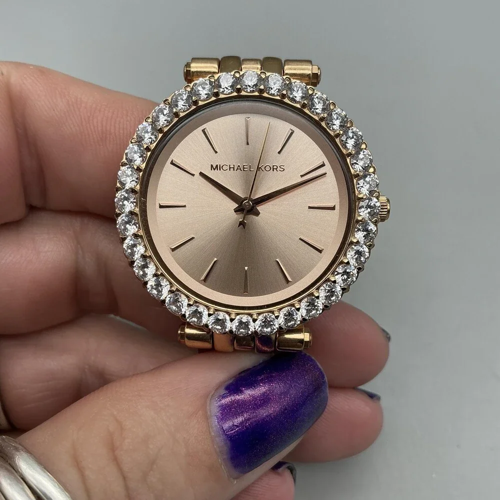 Michael Kors MK-4514 Womens Watch 34mm Rose Gold Tone Crystals New Battery 6